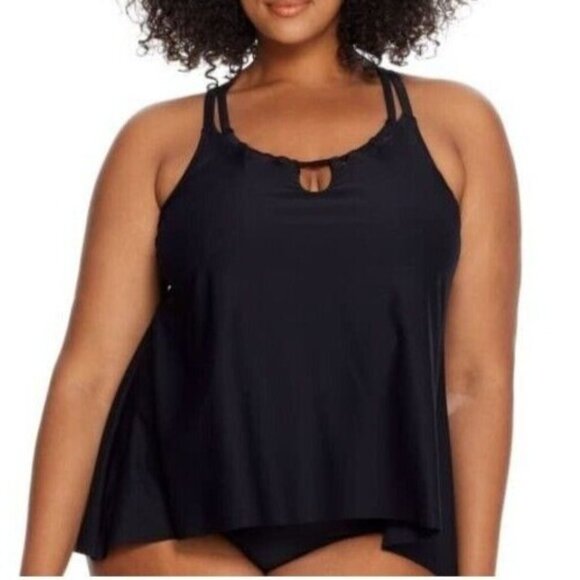 Birdsong Plus Size 22W Bare Necessities Keyhole Underwire Tankini Swim Black NEW - Picture 1 of 15